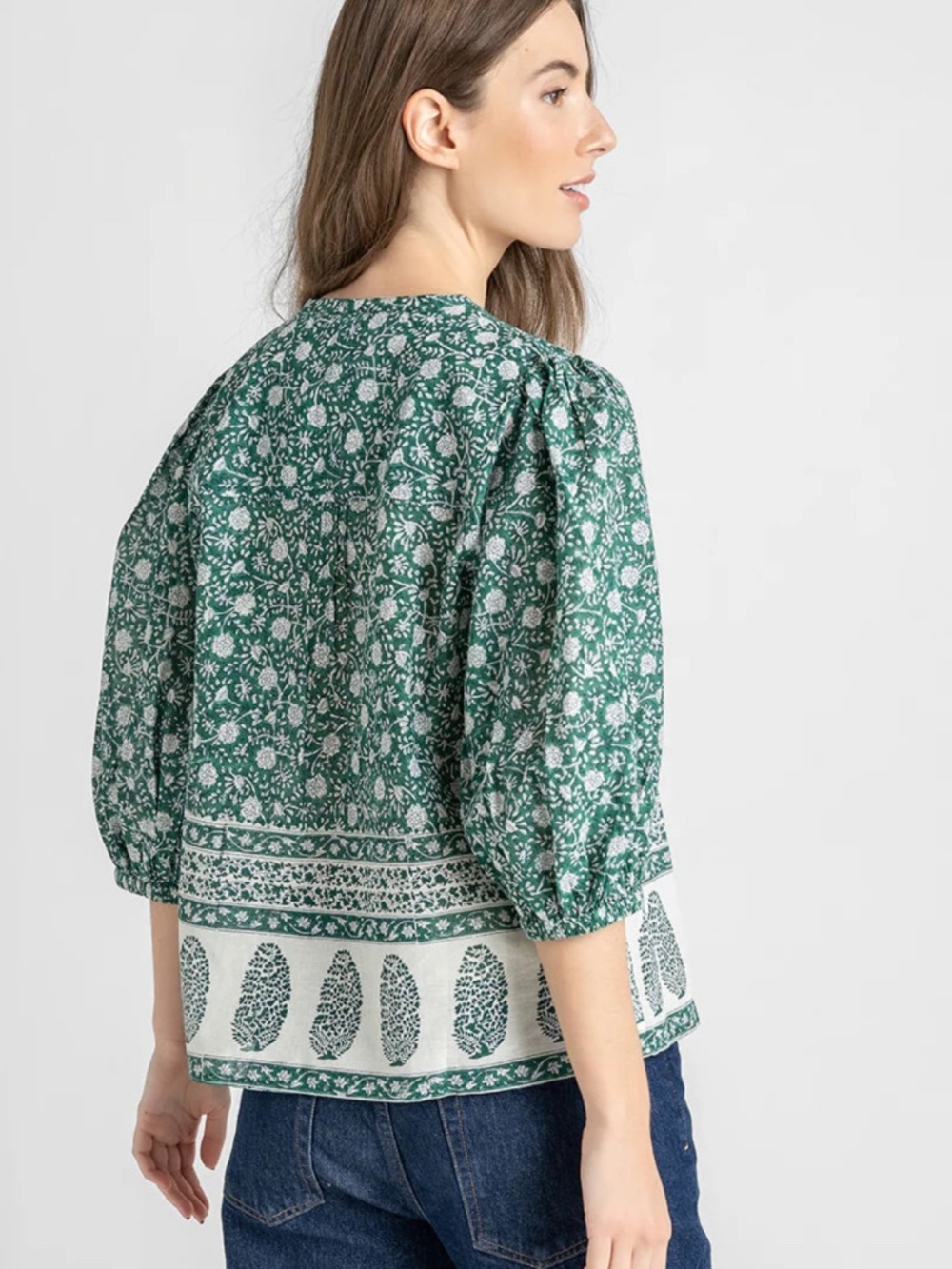 Pintuck Indira Top | Green Garden Floral - Picture 2 of 4